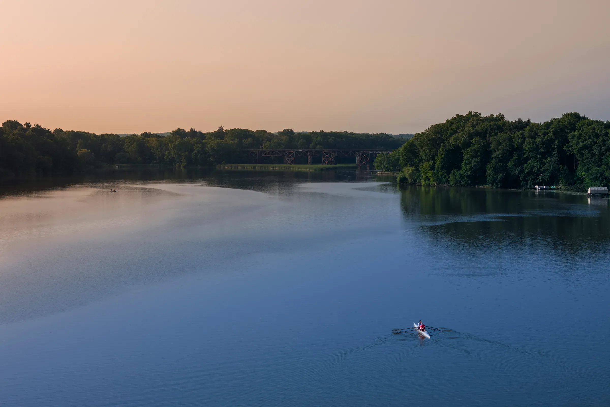 Jordan Harbour with two people rowing double scull 